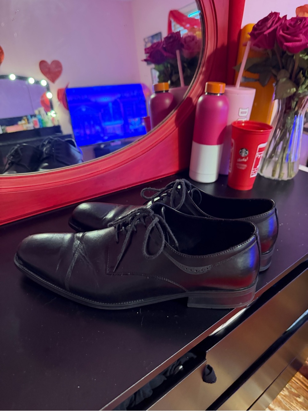 Kenneth Cole Black Leather Lace-Up Oxfords